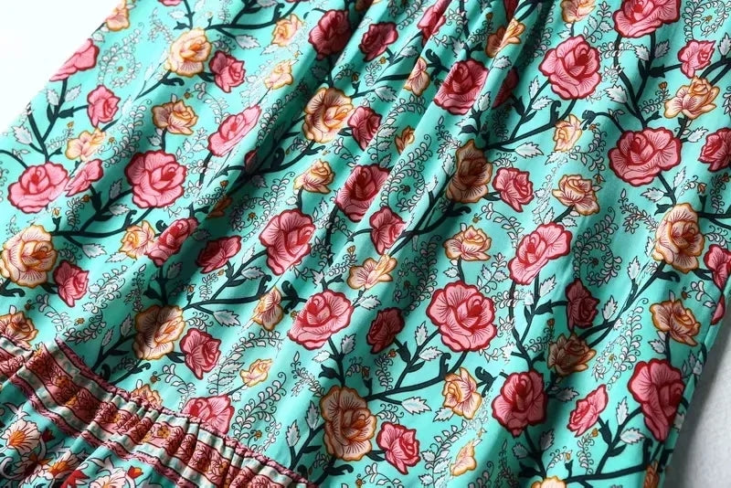 Fall Women Clothing All-Matching Slimming Rose Positioning Printing Elastic Waist Skirt Bohemian
