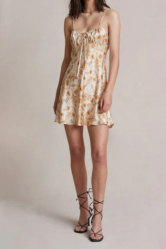 Sundress Spring French Minority Printed Satin Short Strap Dress