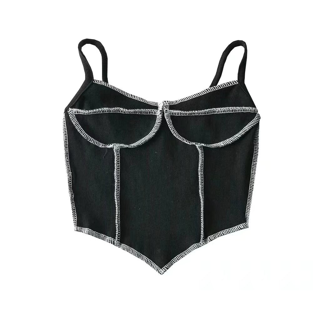 Women Elastic Triangle Hem Sling Open Line Stitching Irregular Asymmetric Chest Line Three-Dimensional Vest