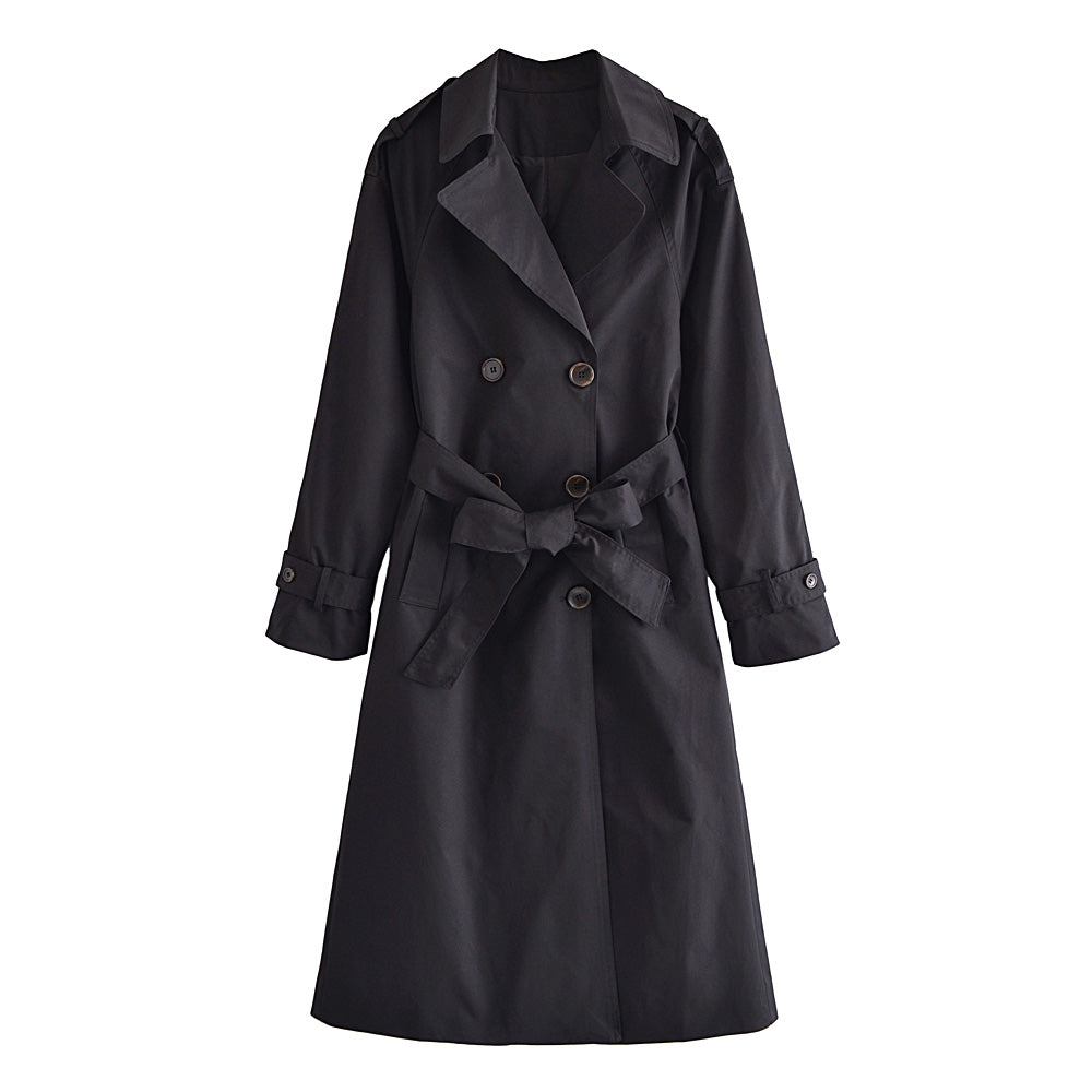 Fall Classic Double-Breasted Large Collared Waist Slimming Extended Trench Coat