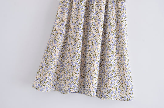 Pastoral Waist Elastic Design Floral Dress Women Summer Short A- line Tie Strap