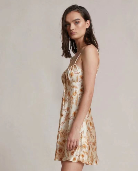 Fresh Printed Backless Slip Dress Sweet Waist Trimming Women Dress Spring Summer Slim-Fit Tie-Shoulder Floral Dress