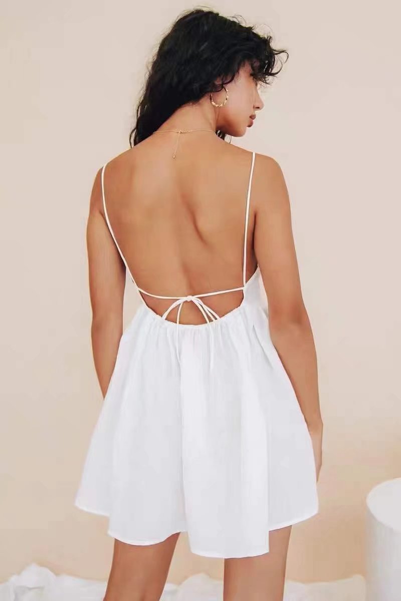Spring Women Backless Lace-up Slim Fit Slimming Spaghetti Straps Dress