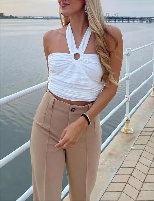 Summer Sexy Bandeau cropped Backless V-neck up Beauty Back Hollow Out Cutout out Short Vest Women Top