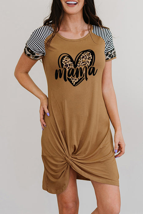 MAMA Leopard Heart Graphic Twisted Dress