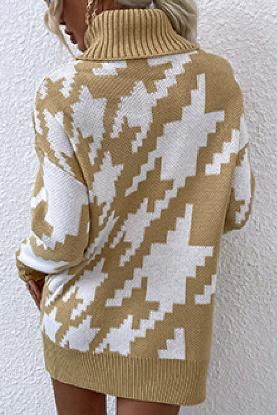 Houndstooth Long Sleeve Turtleneck Sweater