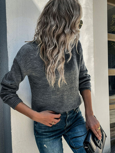 Ribbed Trim Dropped Shoulder Henley Sweater