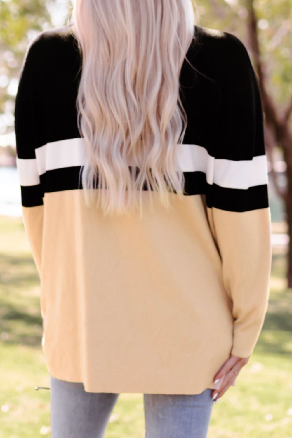 Color Block Open Front Pocketed Longline Cardigan