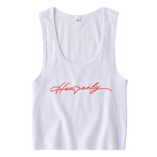Women Clothing Spring Summer New English Letter Graphic Printed cropped Short Slim-Fit Tank Top Bottoming Shirt