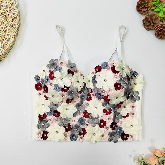 Three-Dimensional Floral Beaded Spaghetti Straps Outerwear Niche Boning Corset Boning Corset Tube Top Seaside Vacation Fairy Vest Women Summer