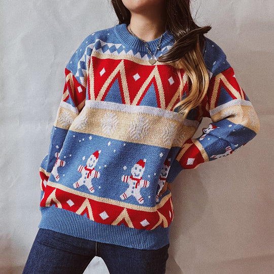 Casual Christmas Sweater Year Theme round Neck Long Sleeve Pullover Women