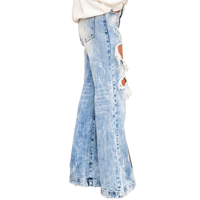 Blue Street Hipster Denim Washed Straight-Leg Pants Trousers Mid Waist Jeans