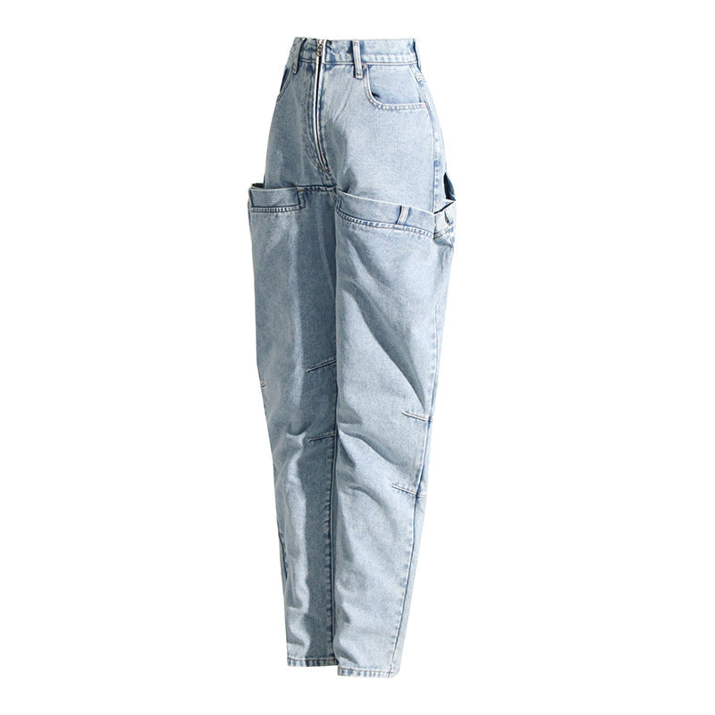 Retro Autumn Unique Design Stitching High Waist Slimming Skinny Jeans for Women
