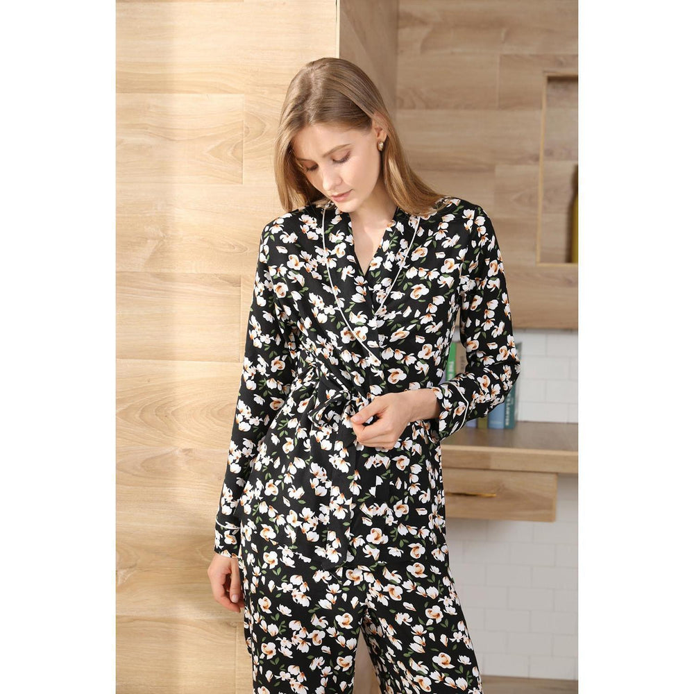 Pajamas Women Autumn Winter Plant Print Long Sleeved Home Wear Two Piece