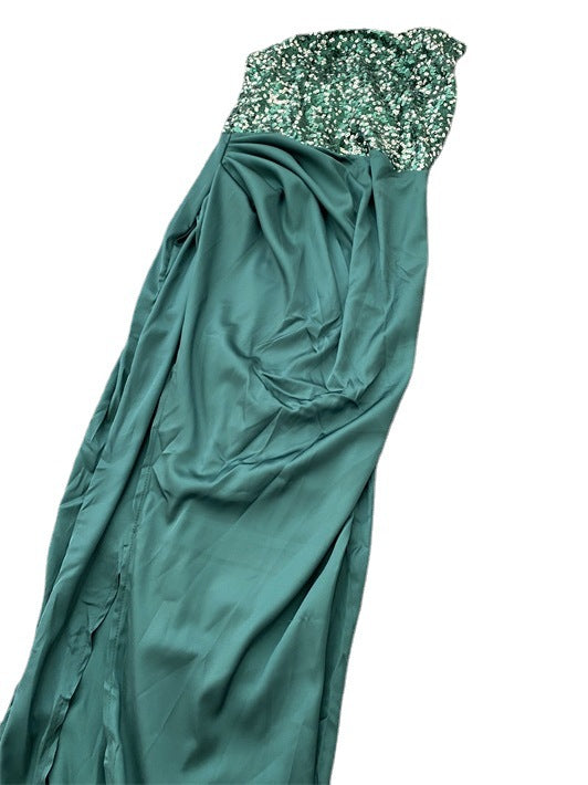 Green Sequined Fairy Wedding Long Long Sleeve One-Piece Mid-Length Evening Dress