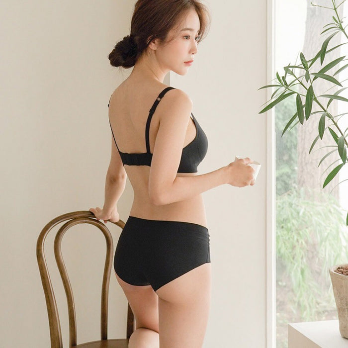 Women Korean Seamless Square Collar Tube Top Underwear Thin Wireless Soft Support Small Chest Comfortable Jelly Bra Set