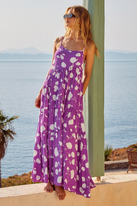 Spring Summer Women Printed Wear Dress Sling Vacation Beach Dress