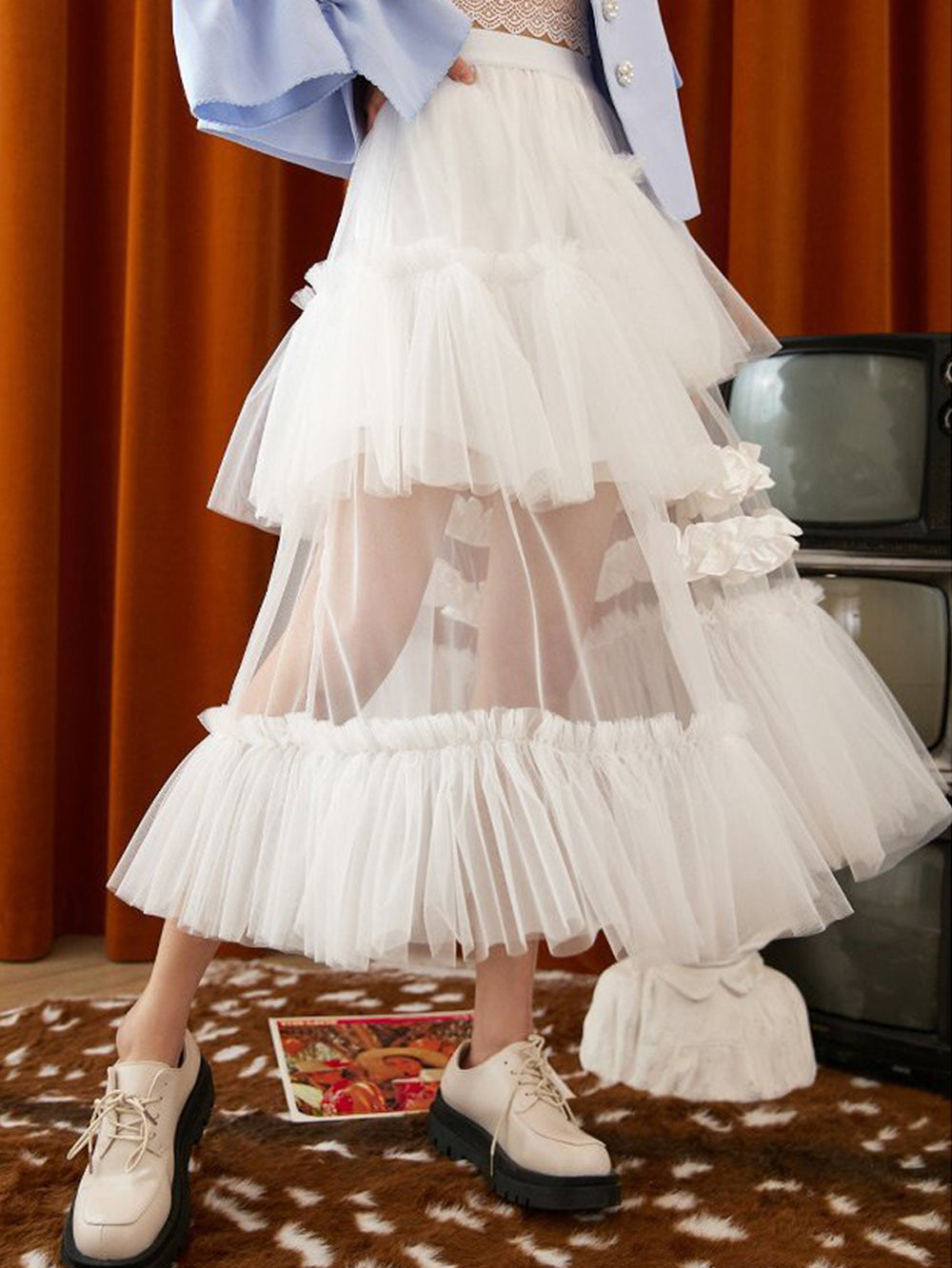Mesh Stitching Skirt Irregular Asymmetric Fairy Tiered Dream Tulle Skirt Women Exclusive
