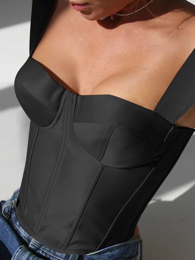 Women Clothing Sexy Boning Corset Boning Corset Sling Square Collar cropped Backless Outer Vest Top