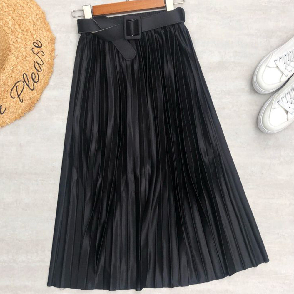Spring Solid Color Pleated Skirt High Waist Slimming Skirt Women