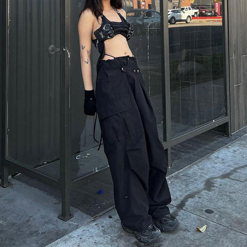 Women Overalls Women Sexy Street Shooting Oblique Belt Buckle Design High Waist Loose Ankle Tied Casual Trousers