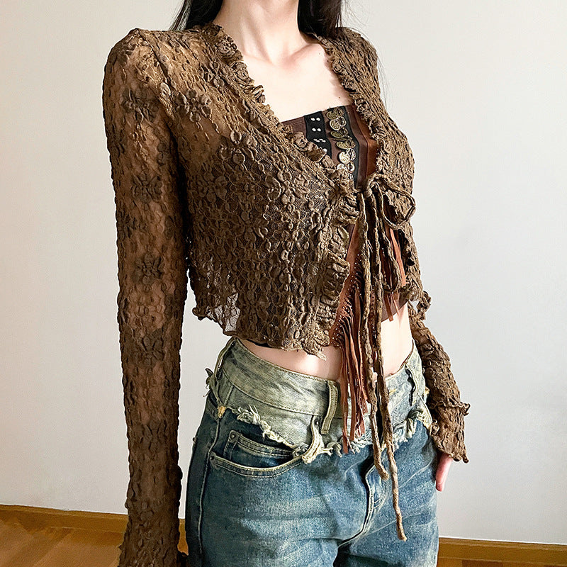 Exotic Ethnic Metal Vintage Ornament Burrs Tube Top Two Piece Waste Soil Sexy Slim Fit Inner Wear Vest Top