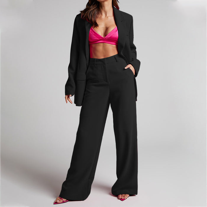 Spring Elegant Collared Long Sleeve High Waist Trousers Two Piece Set