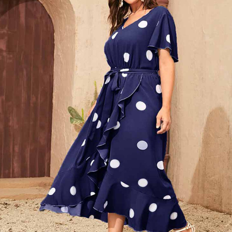 Plus Size Products Polka Dot Simple Dress Elastic Waist Printed Dress Women