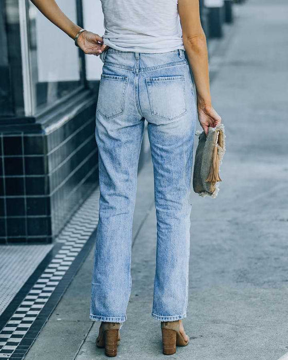Spring Summer Street Hipster Denim Blue Straight-Leg Pants Women Jeans