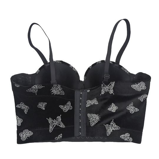 French Velvet Butterfly Print Camisole Women Summer Niche Tank-Top All-Matching Fashionable Outerwear Bra