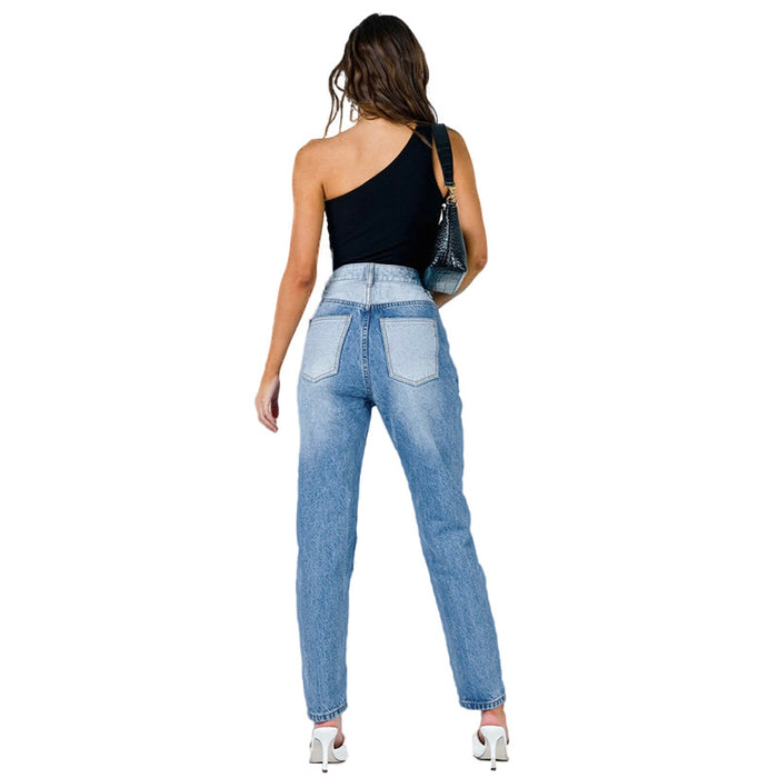 Fall Women Clothing Jeans Trendy Straight Bottom Washed Wear-White Mid-High Waist Casual Cropped Pants
