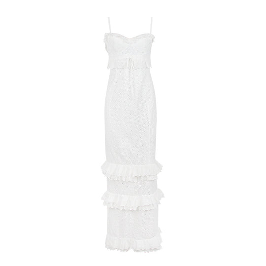 Women Clothing Sexy Dress White Crocheted Cami Dress Slim Fit French Dress Sexy