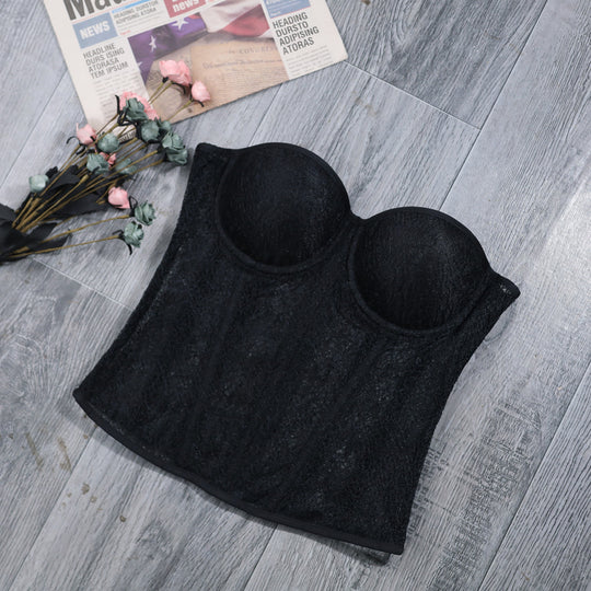 Court Women Summer Outer Wear Inner Wear Sexy Slim Fit Hollow Out Cutout Chest Wrap Boning Corset Boning Corset Bra Top Mesh Camisole Vest