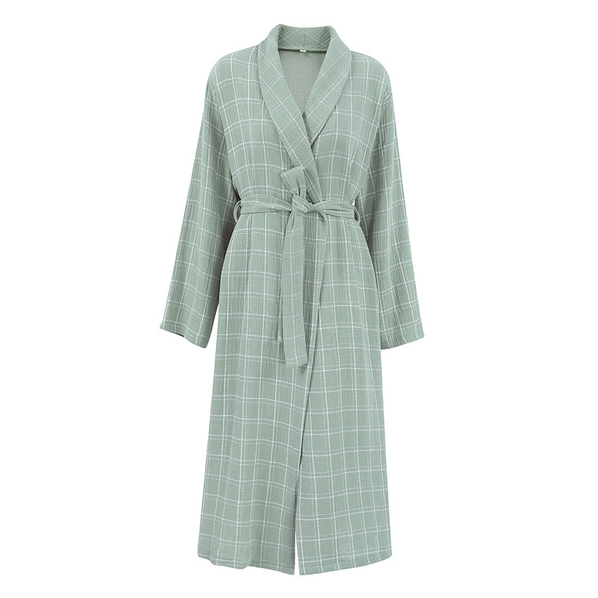 Autumn Hotel Bathrobe Texture Pure Cotton Breathable Long Casual Pajamas Home Wear for Women