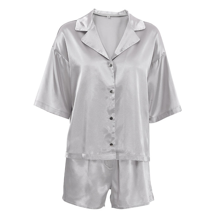 Loose Skin Friendly Collared Cardigan Short Sleeve Shorts Pajamas Two Piece Home Wear for Women