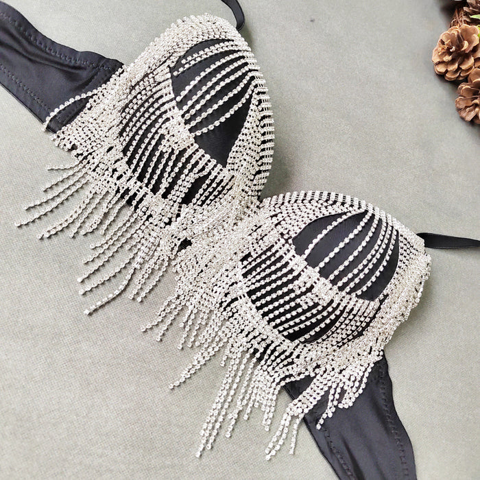 Rhinestone Tassel Bead Small Bra Super Short Sexy Top Top Thin Bottom Thick Shaping Bra Outer Wear Nightclub Wrapped Chest