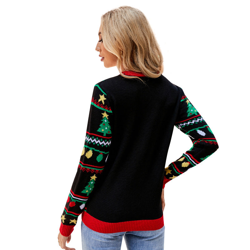 Popular Christmas Sweater Embroidered Sequ Long Sleeved Sweater Loose Pullover Christmas Tree Sweater