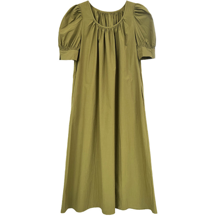 Puff Sleeve Mid Length Dress Loose Slimming A line Dress