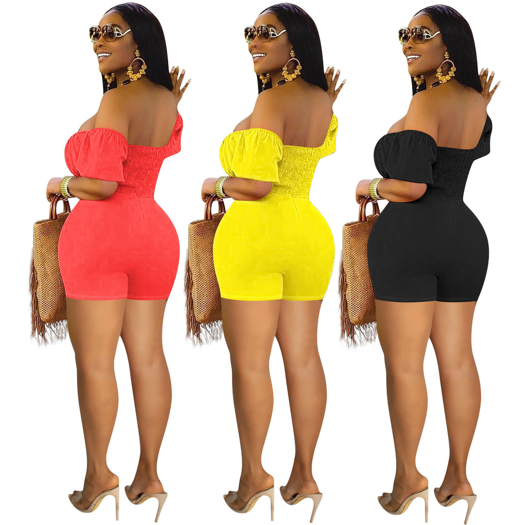 Women Clothing  Solid Color Backless off-Shoulder One-Piece Casual Wide-Leg  Romper