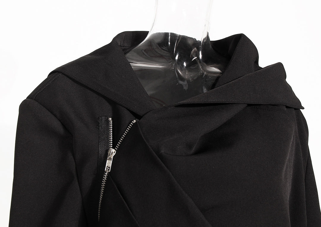 Niche Design Coat Autumn Fashionable Sexy Asymmetric Fold Zipper Loose Crop Top Women