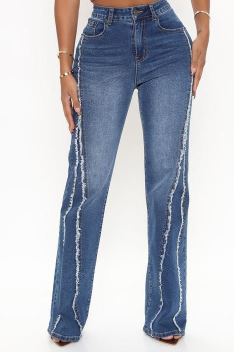 Spring Summer Washed Frayed Street Trendy High Waist Straight Jeans
