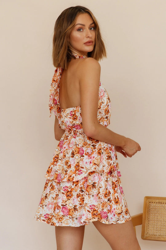 Summer New Sexy Backless Halter Strap Printing Sleeveless Dress for Women