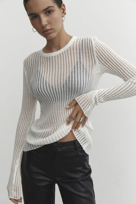 Spring Summer Long Sleeve round Neck Thin Breathable Knitted Wool Top