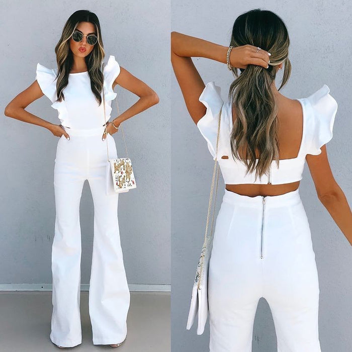 Ruffles Backless Straight Jumpsuit Spring Summer Arrival
