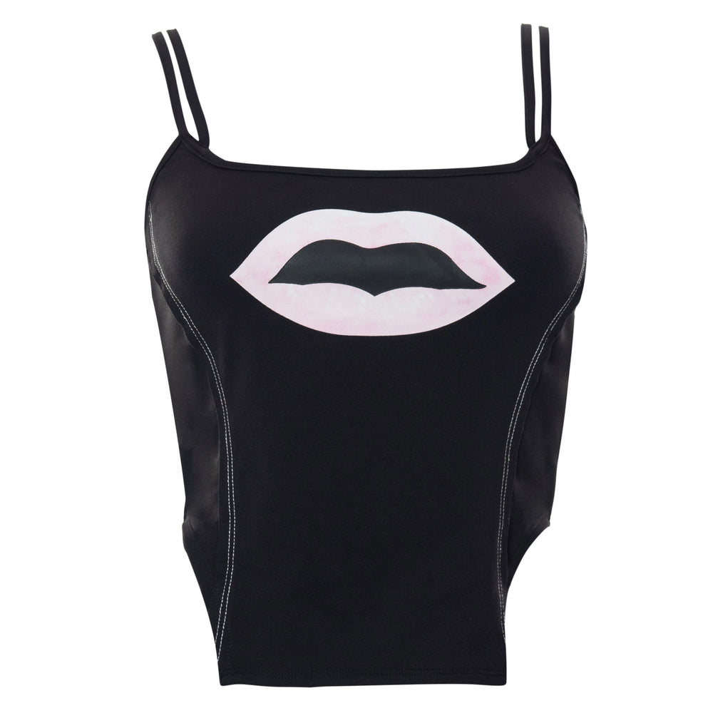 Summer Lip Print Strap Pullover Sleeveless off-Shoulder Casual Women Top