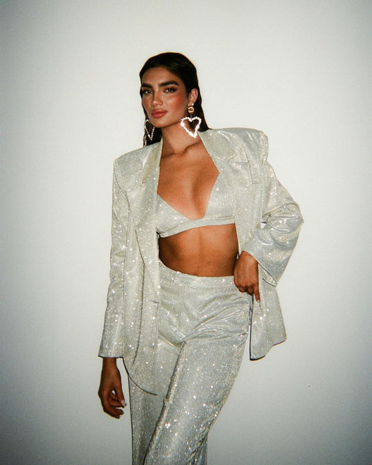 Summer Office Suit Glittering Powder Long Sexy Suit Three Piece Suit