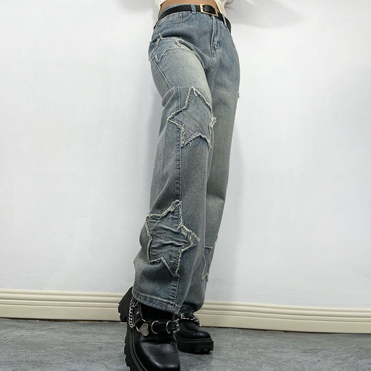 Retro High Street Straight Jeans for Women Autumn Special-Interest Design   Trousers