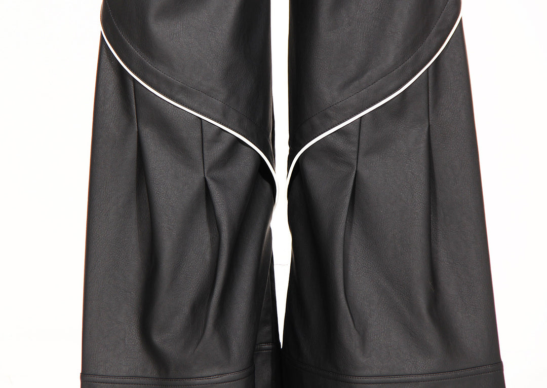 Deconstruction Niche Design Trousers Color Contrast Patchwork Three Dimensional Split Trousers Casual Pants Leather Pants