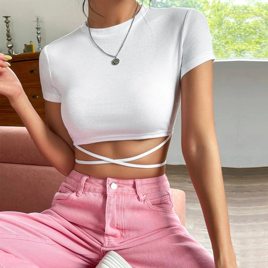 Spring Summer   Ultra Short Cropped Cropped Sports T shirt Top