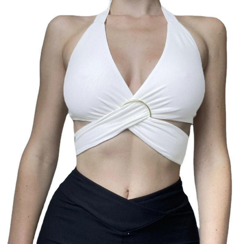Summer Women Clothing Multiple Wear Cross-Halterneck Deep V-neck Backless cropped Strap Vest for Women